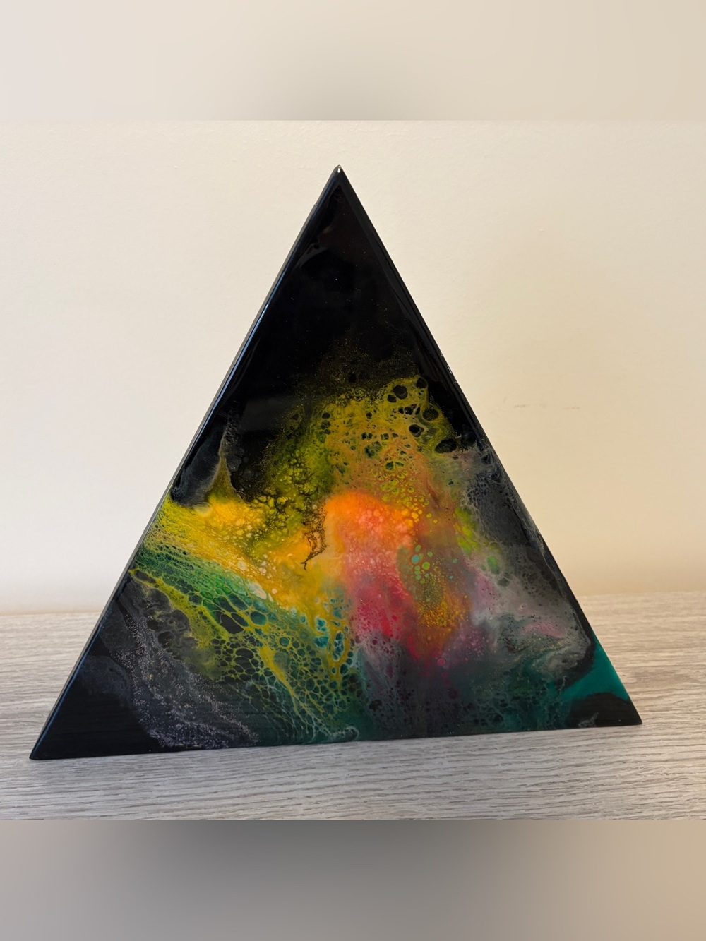 Pyramid Resin Art - Triangle Fluid Art Wall Hanging + Free Standing Acrylic Pour